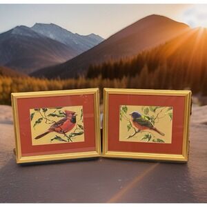 Nancy Ricker Rhett Bird Pictures Framed/Matted Print Bunting & Cardinal 11" x 9"